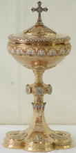 French Antique Gothic solid silver gilt Ciborium